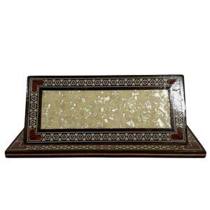 Vintage Handmade Office Desk Name Plate Wood Mother of Pearl Inlay + Mosaic Art